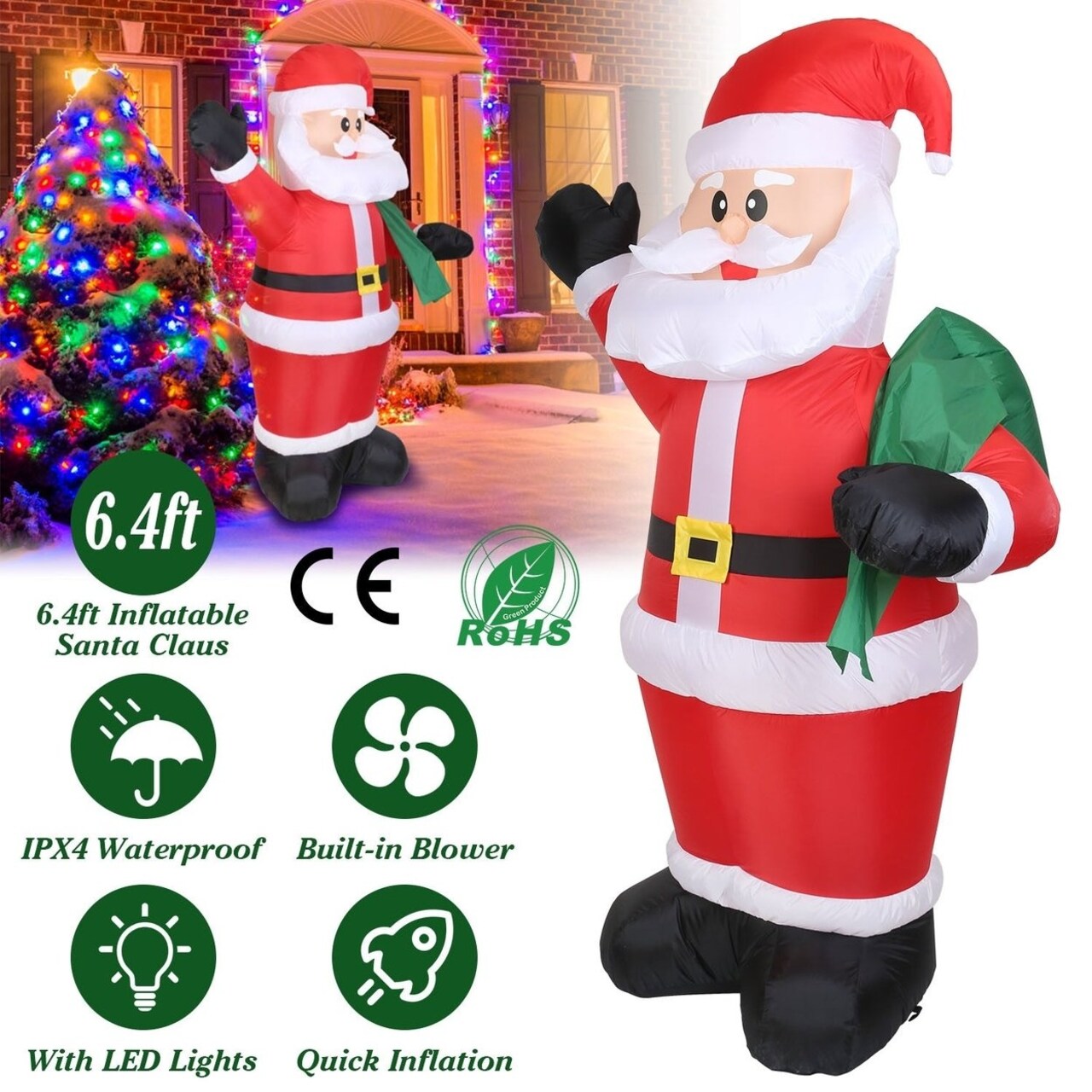6.4Ft Inflatable Christmas Giant Santa Claus Blow Up Santa Claus